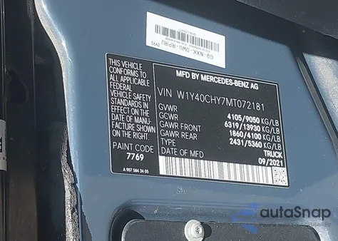 2021 Mercedes-Benz Sprinter 2500 High Roof I4 z USA, uszkodzony, nr VIN W1Y40CHY7MT072181